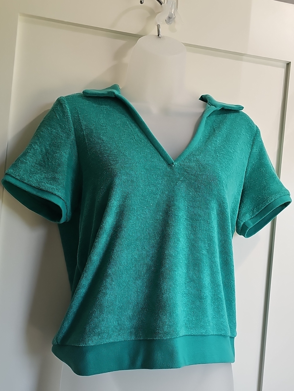 Marine Layer Terry Cloth Shirt Small Teal Cropped Polo Beachy Top